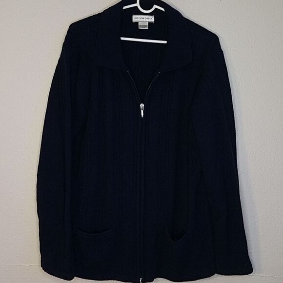 Allison Daley navy blue zip up sweater size large - Picture 1 of 6